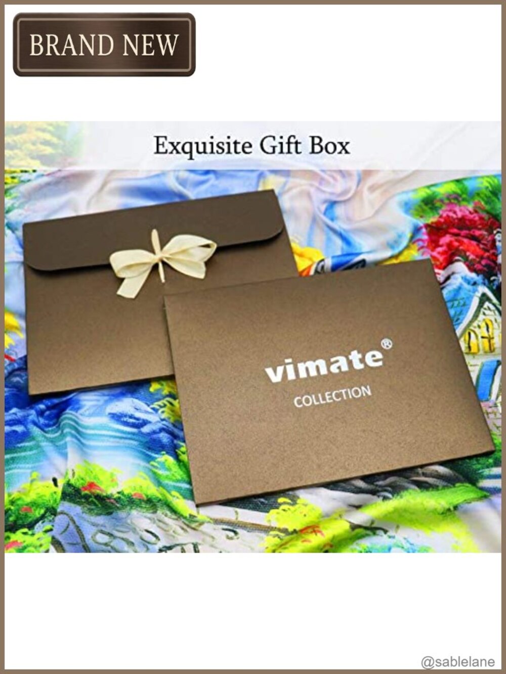 100% Mulberry Silk Square Scarf 35" Head Wrap Neck Scarf Gift Box - Picture 5 of 6